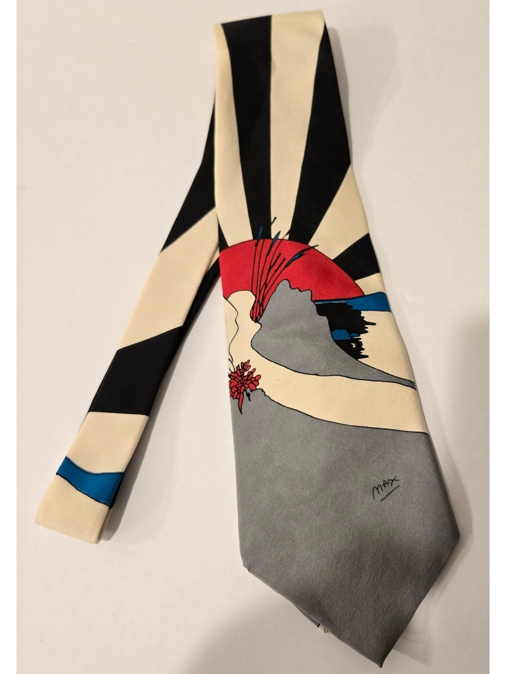 Peter Max Vintage 1990 Pop Art Deco Silk Necktie Tie Abstract Artsy